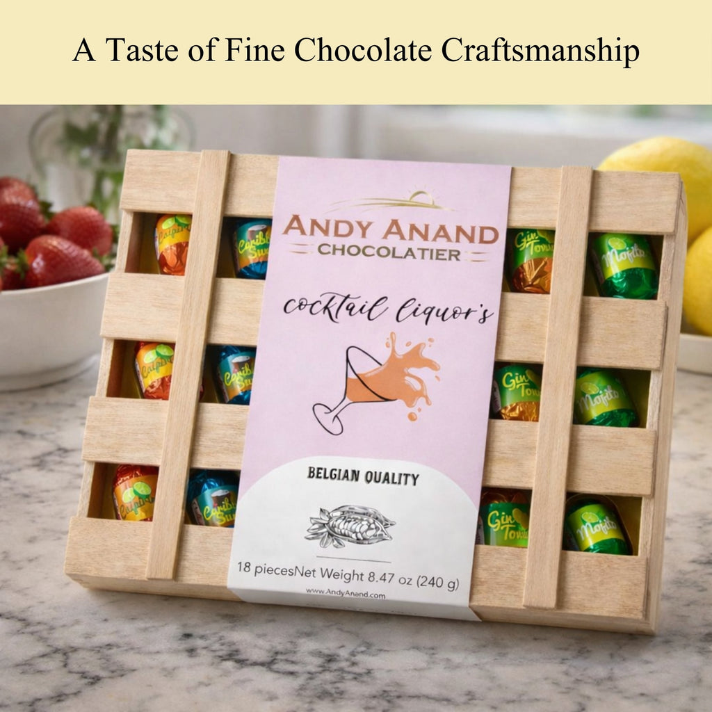 Andy Anand Cocktail-Flavored Vegan Dark Chocolates, 18 pc – Six Non-Alcoholic Flavors, 60% Cocoa Butter, Gluten-Free Birthday Gift Box