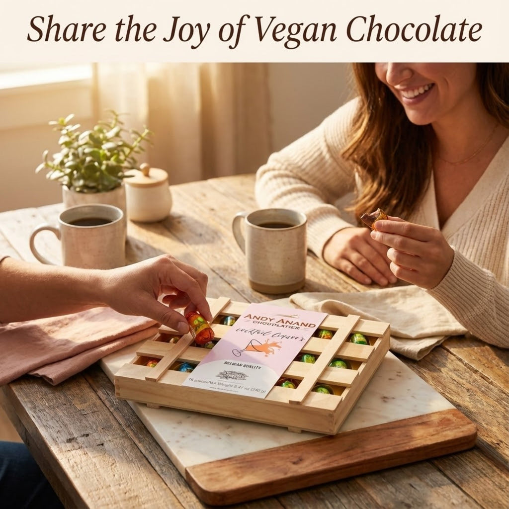Andy Anand Cocktail-Flavored Vegan Dark Chocolates, 18 pc – Six Non-Alcoholic Flavors, 60% Cocoa Butter, Gluten-Free Birthday Gift Box