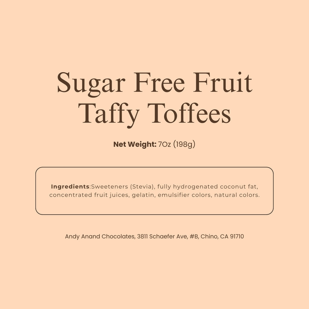 Andy Anand Sugar-Free European Fruit Taffy Toffees, 35 pc, 7 oz – Strawberry, Orange & Lemon, Gluten-Free, Diabetic-Friendly Gift Box