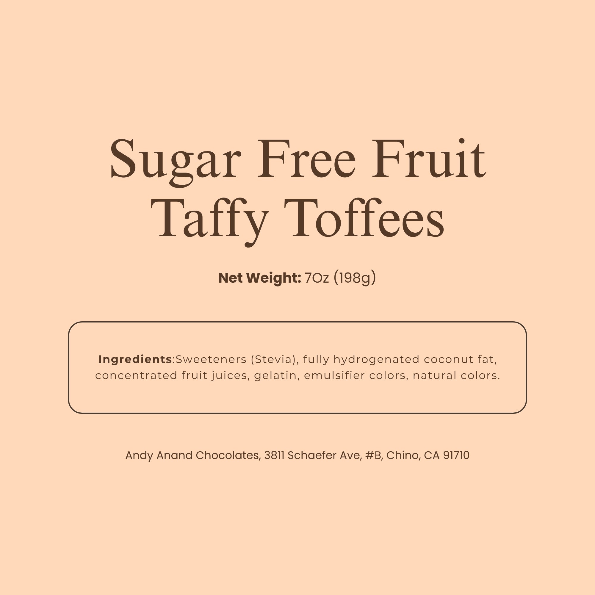 Andy Anand Sugar-Free European Fruit Taffy Toffees, 35 pc, 7 oz – Strawberry, Orange & Lemon, Gluten-Free, Diabetic-Friendly Gift Box