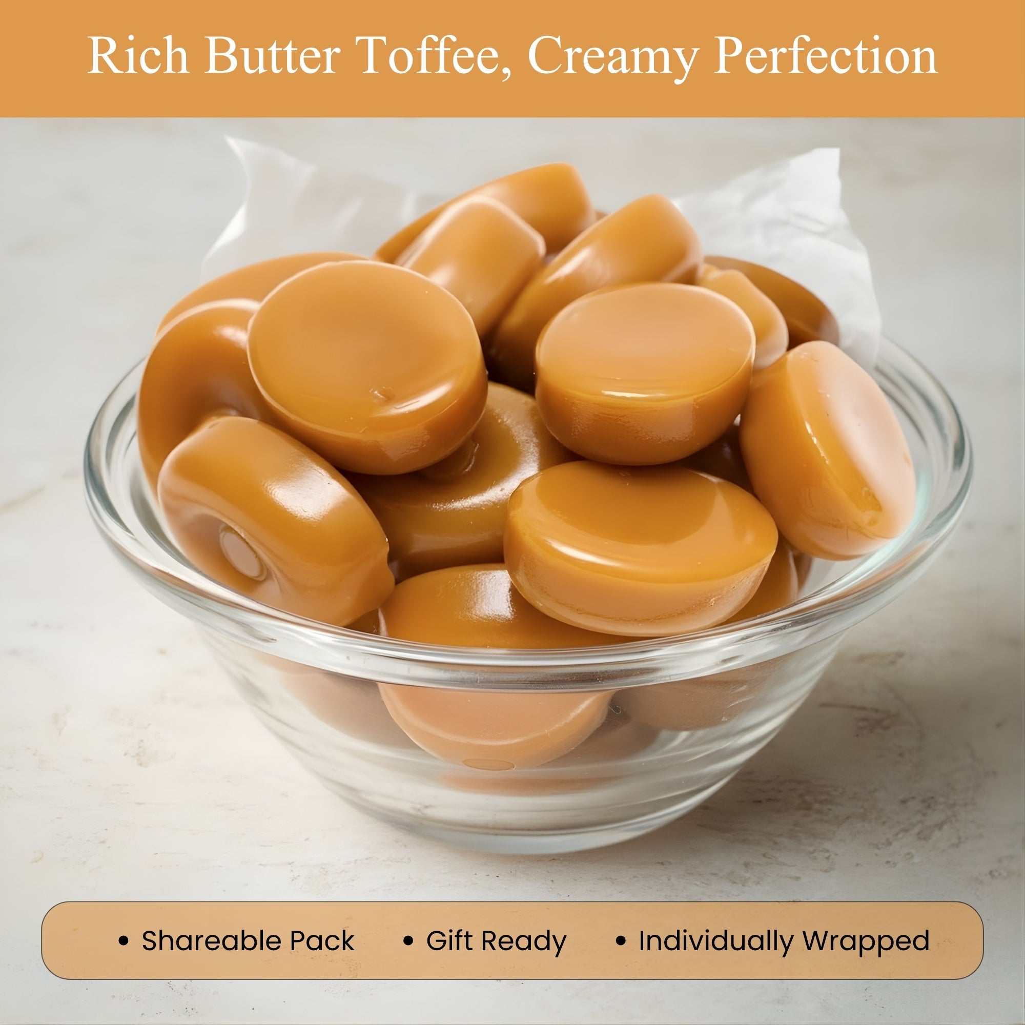 Andy Anand Sugar-Free European Butter Toffee Hard Candy, 40 pc, 7 oz – Stevia Sweetened, Keto & Diabetic-Friendly Gourmet Snack Gift Box