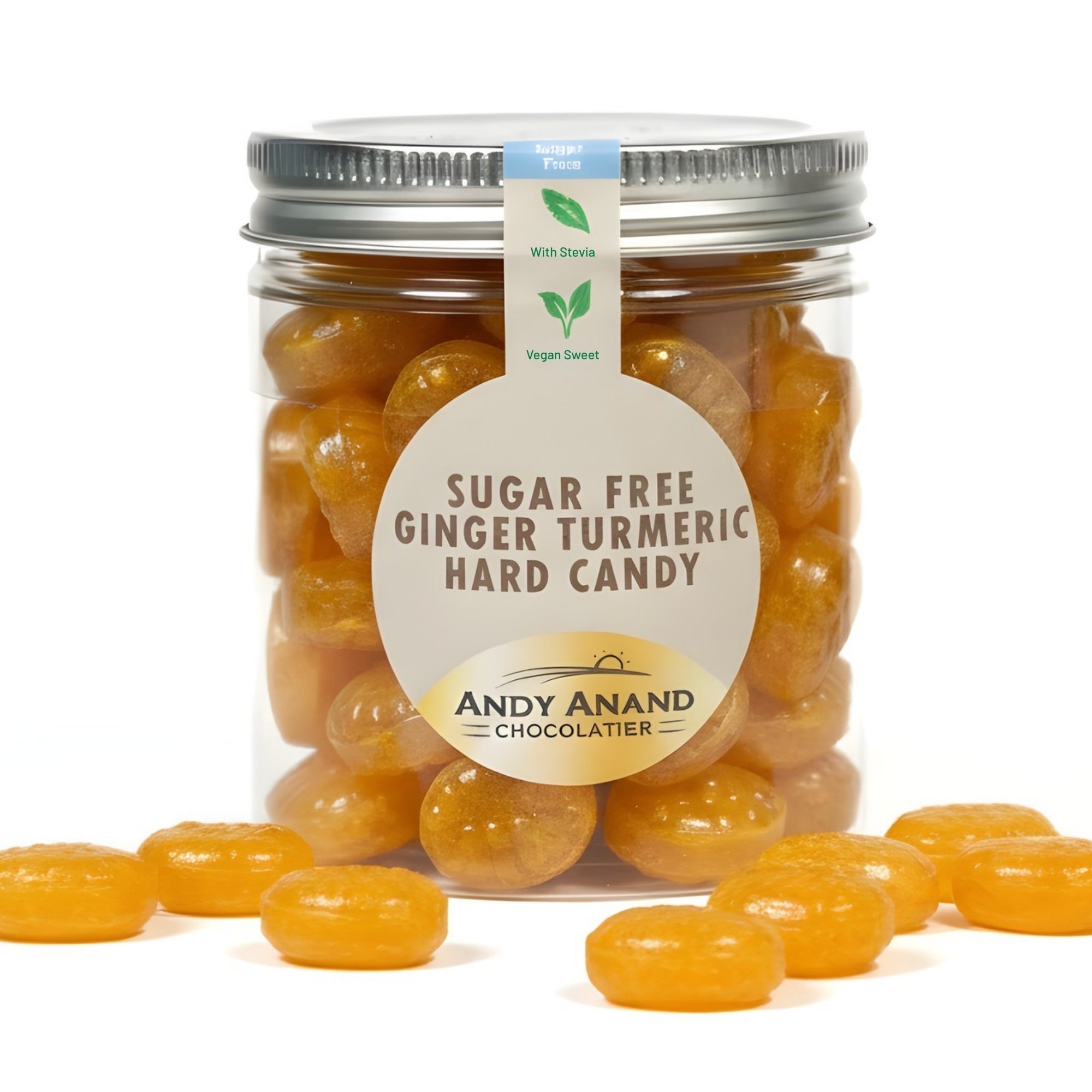 Andy Anand Sugar-Free European Ginger Turmeric Hard Candy, 50 pc, 7 oz – Vegan, Keto, Low-Calorie, Diabetic-Friendly Gourmet Gift Box