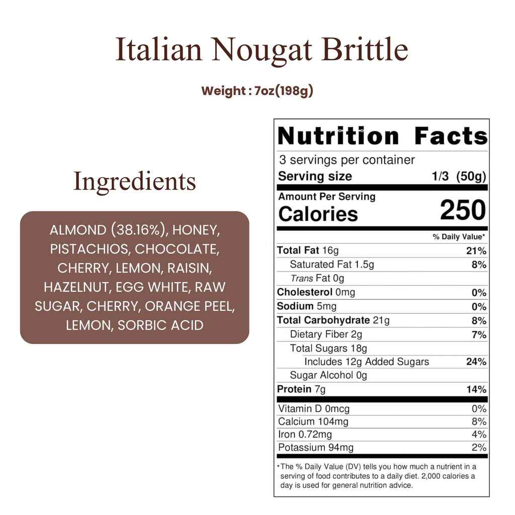 Andy Anand Soft Exotic Fruit Nougat Brittle, 7 oz – Italian Sicilian Honey, 38% Almonds & Dried Fruits, Gluten-Free Gourmet Birthday Gift