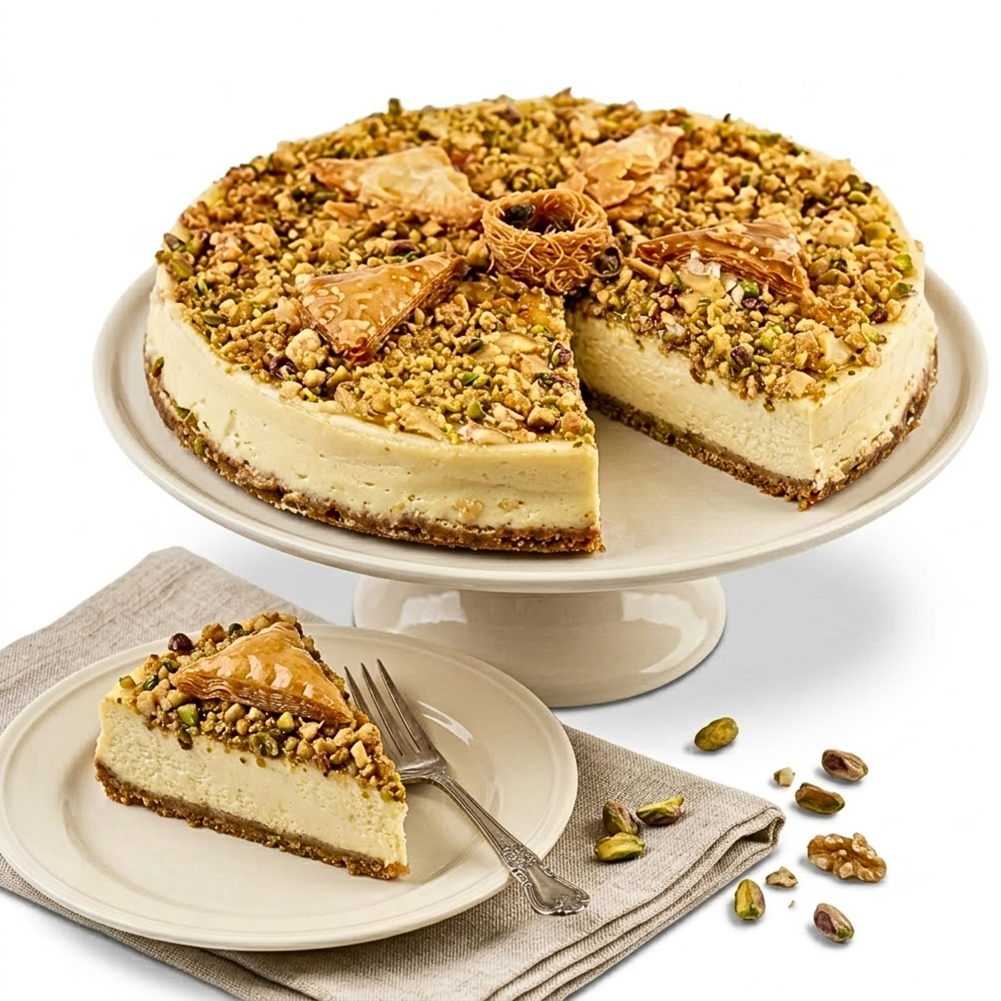 Andy Anand Baklava Cheesecake, 9-Inch, 2.8 lb – Turkish Honey & California Cream Fusion, Pistachio & Walnut, Gourmet Birthday Gift Box