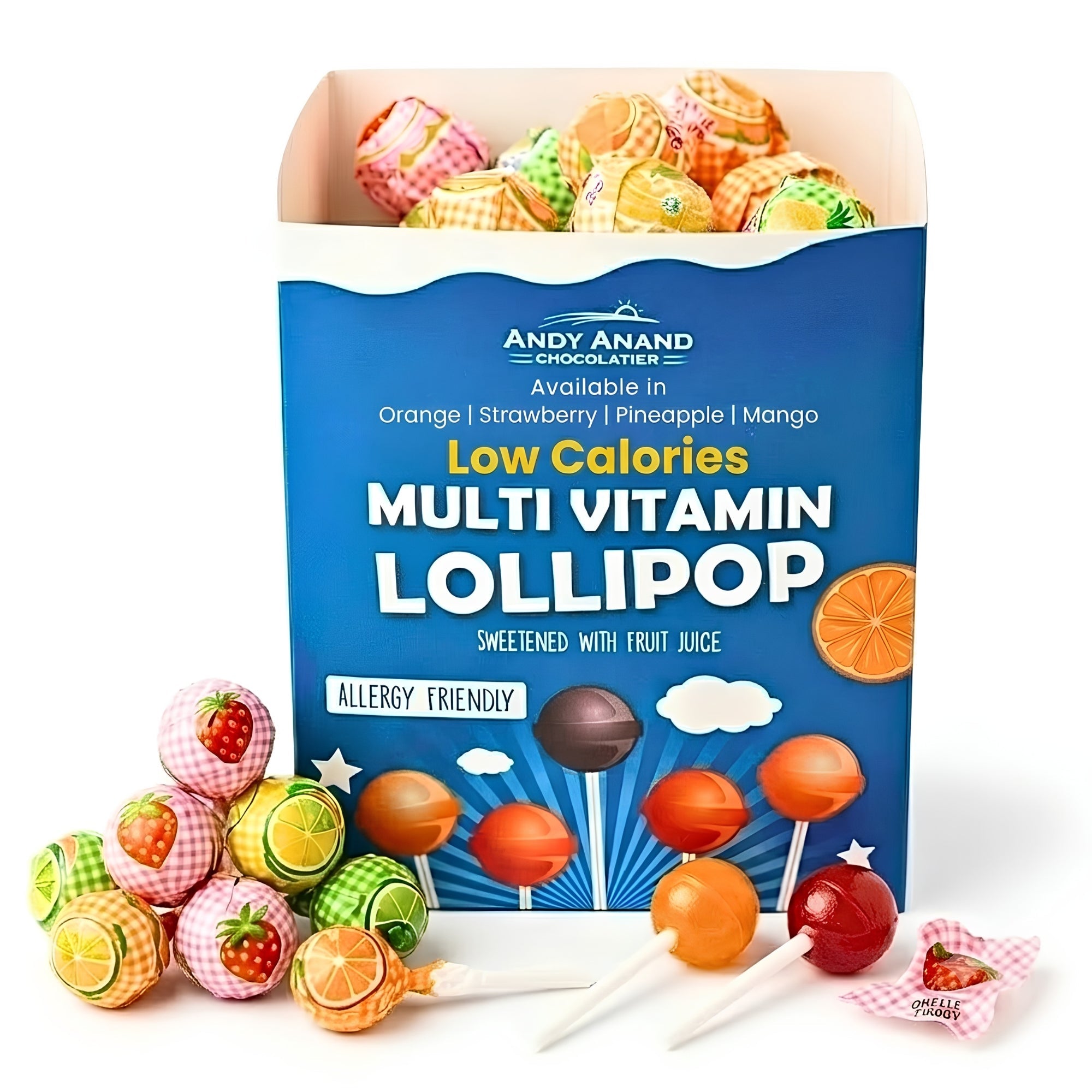 Andy Anand  Multivitamin Lollipops, 29 ct, 8.8 oz – Real Fruit Juice, Keto, Kids Multivitamin Support, Birthday & Holiday Gift