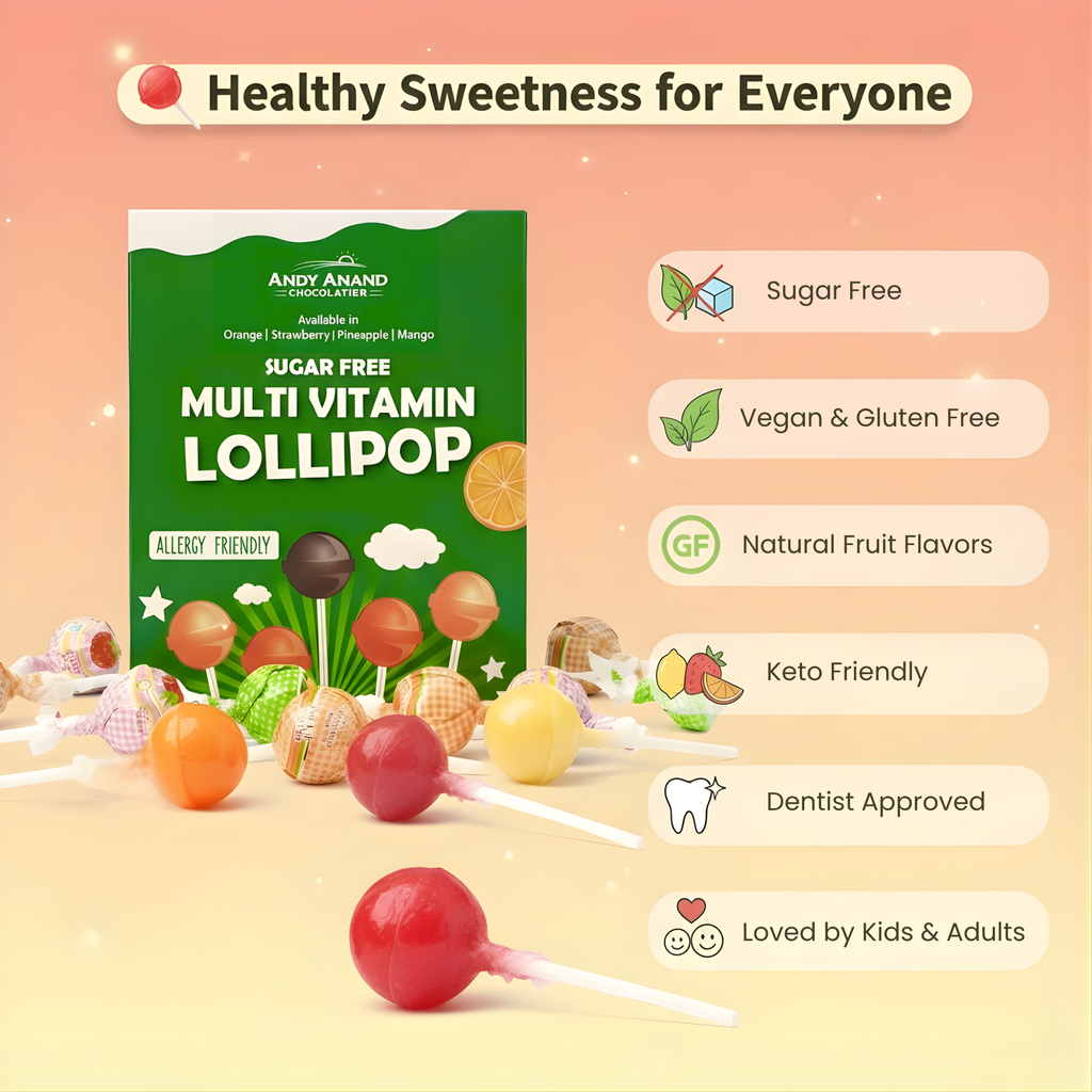 Andy Anand Sugar-Free Lollipops, 29 ct, 8.8 oz – Natural Fruit Flavors, Keto, Vegan, Gluten-Free & Dye-Free, Birthday & Holiday Gift Box