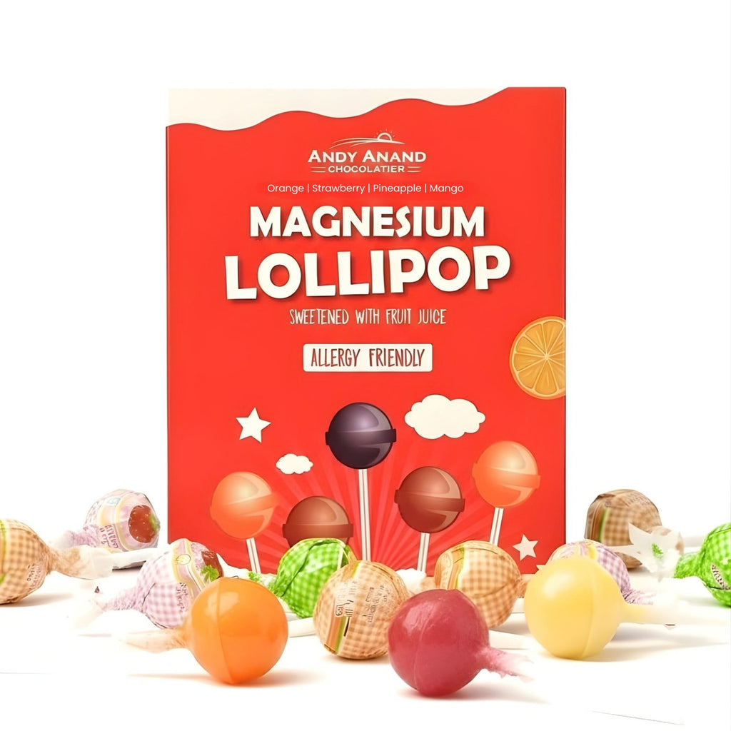 Andy Anand Magnesium Lollipops & Sweet-Calm Combo, 29 ct, 8.8 oz – Real Fruit Juice, Keto, Kids Support, Birthday Gift Box