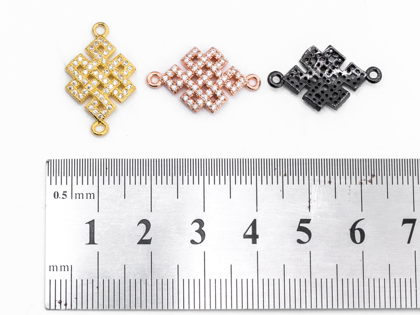 CZ Micro Pave Chinese Knot Connector for Bracelet/Necklace, CZ Cubic Zirconia Space Connector in Gold Silver, 13x12mm,sku#A63