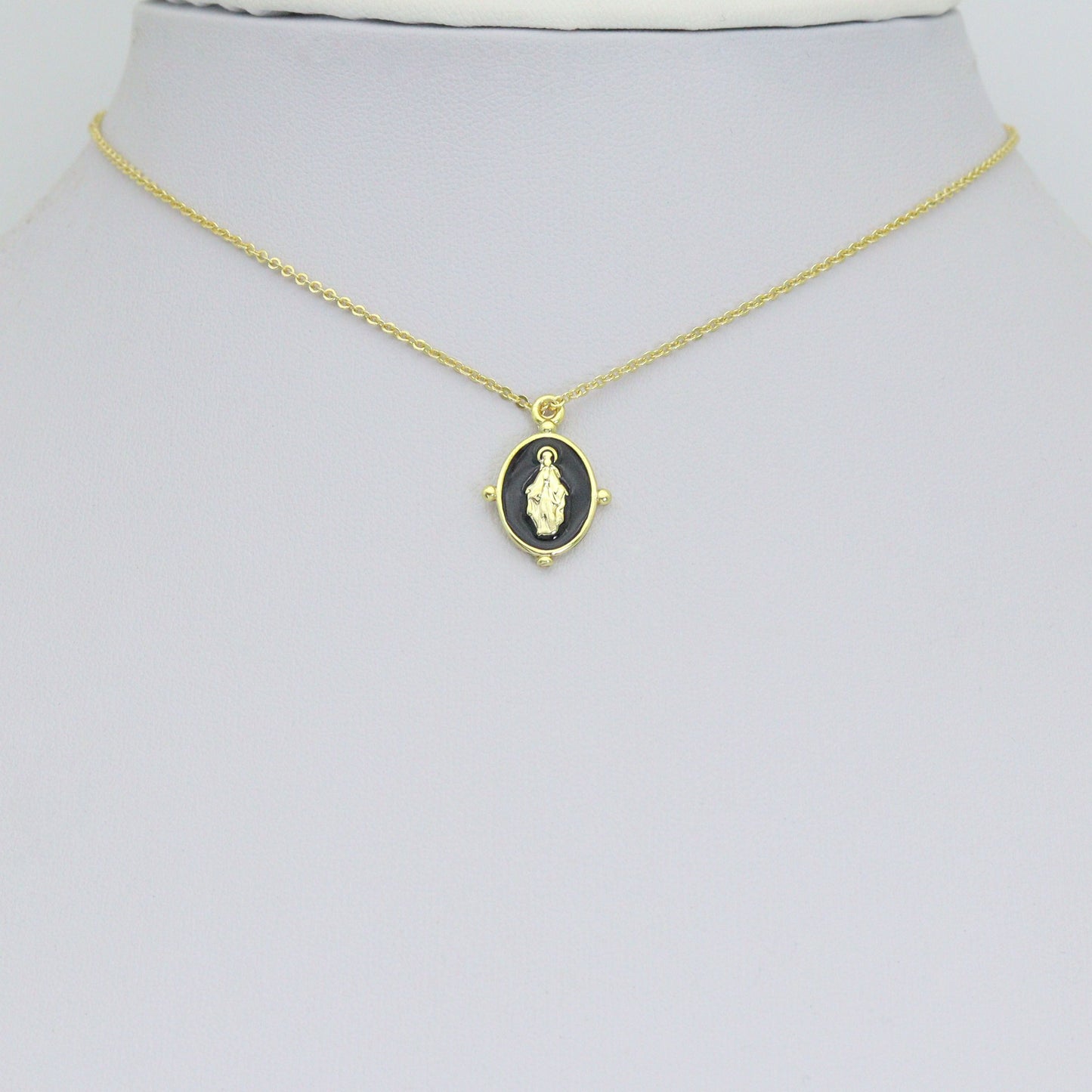 Oval Black/White/Blue/GreenEnamel Mary Saint Oval shape Pendant, Sku#B135
