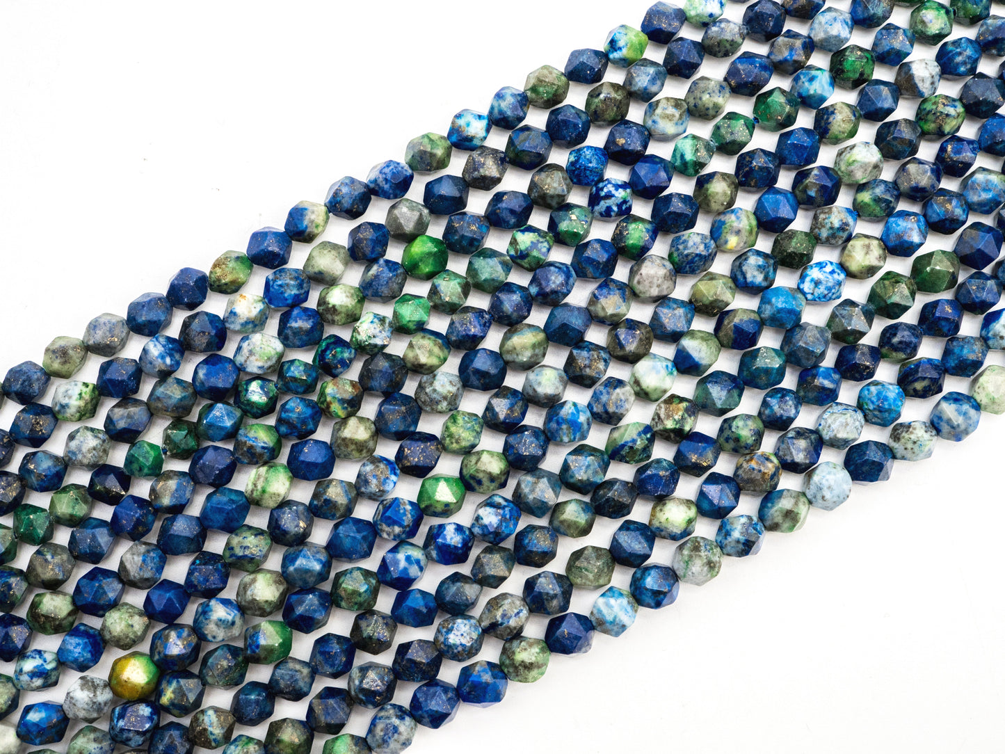 Unique Cut Quality Natural Lapis beads, 6mm/8mm/10mm/12mm, Diamond Cut Faceted Round Blue Green Gemstone Beads, 15.5inch strand, SKU#U132