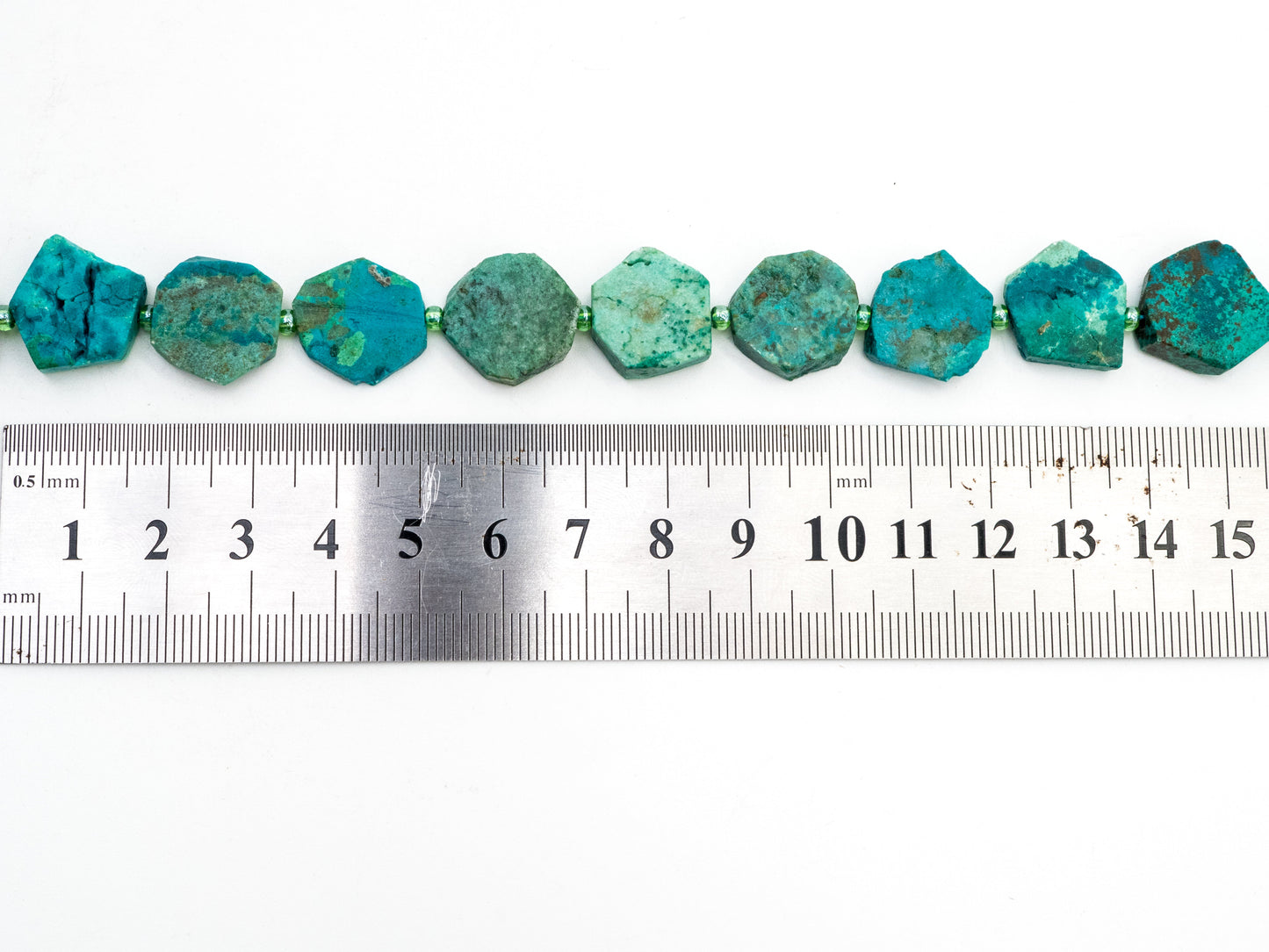 High Quality Natural Chrysocolla Gemstone beads, 15mm, Polygon Green Gemstone Beads, 15.5" strand, SKU#U172