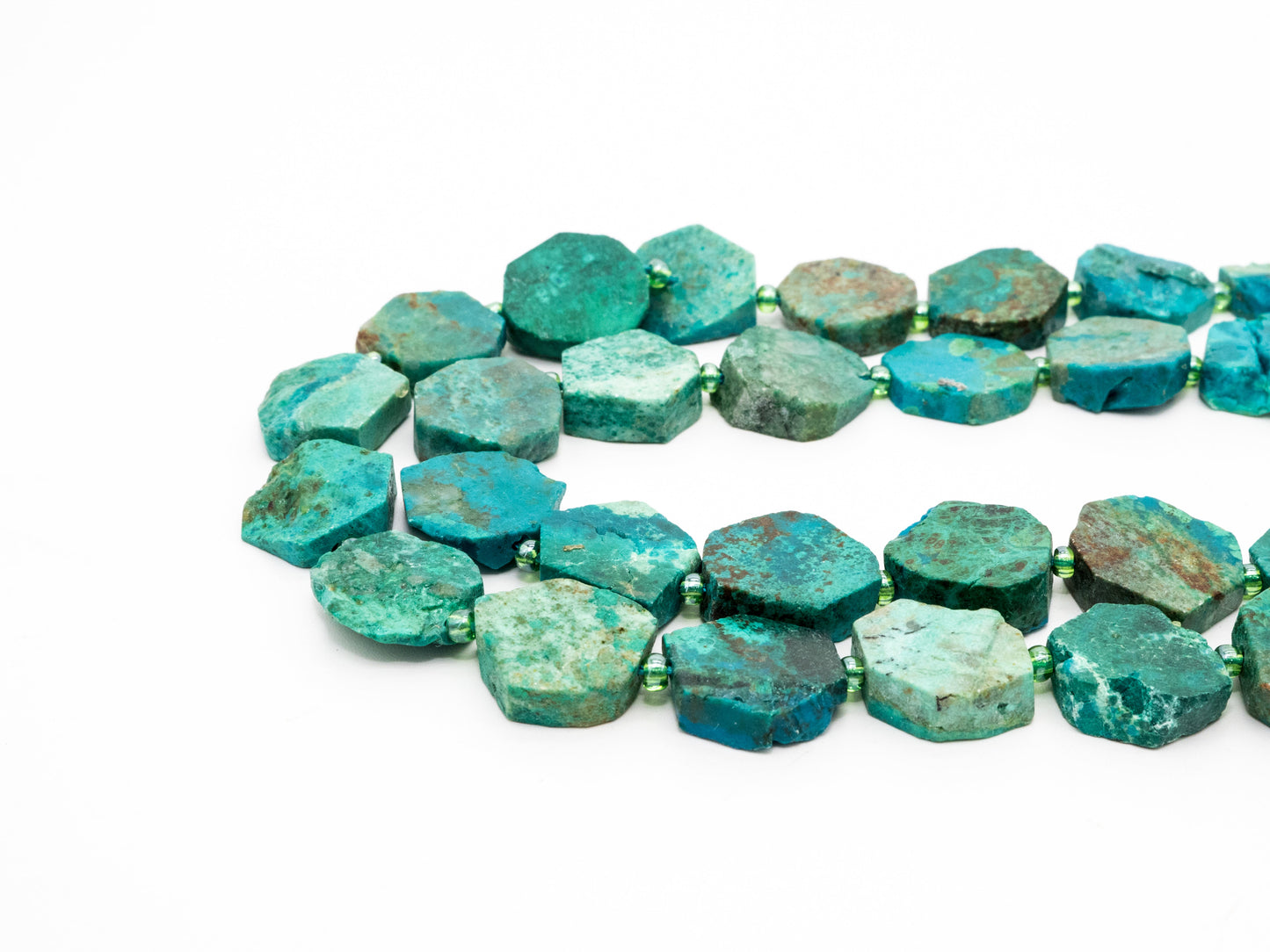 High Quality Natural Chrysocolla Gemstone beads, 15mm, Polygon Green Gemstone Beads, 15.5" strand, SKU#U172