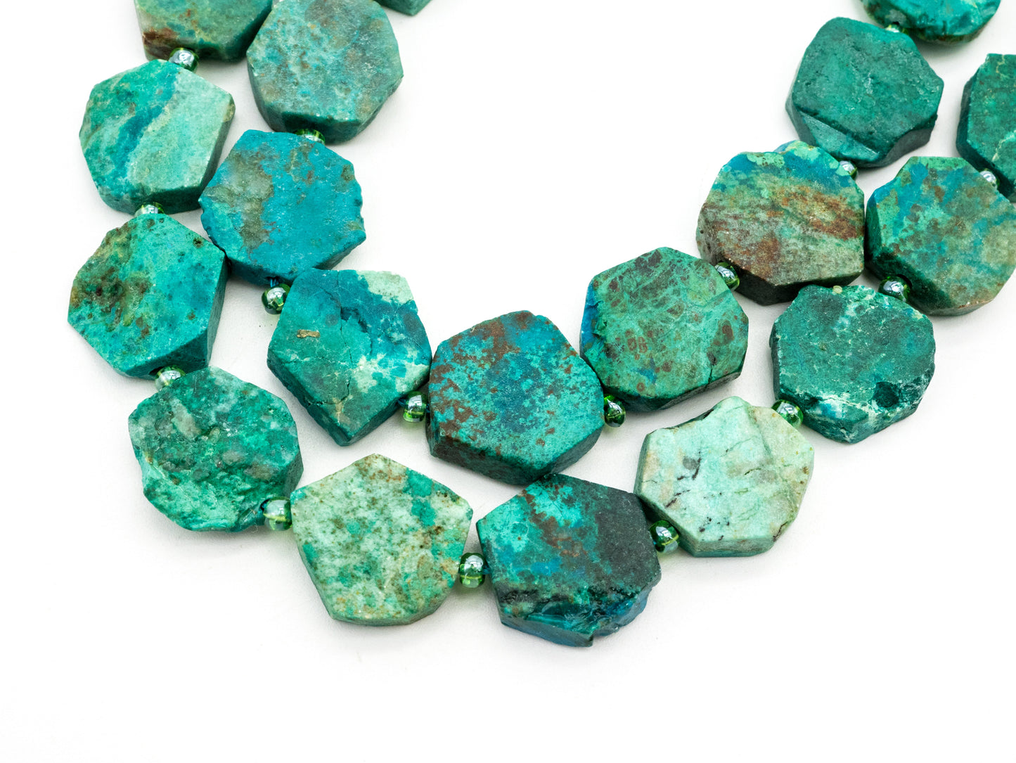 High Quality Natural Chrysocolla Gemstone beads, 15mm, Polygon Green Gemstone Beads, 15.5" strand, SKU#U172