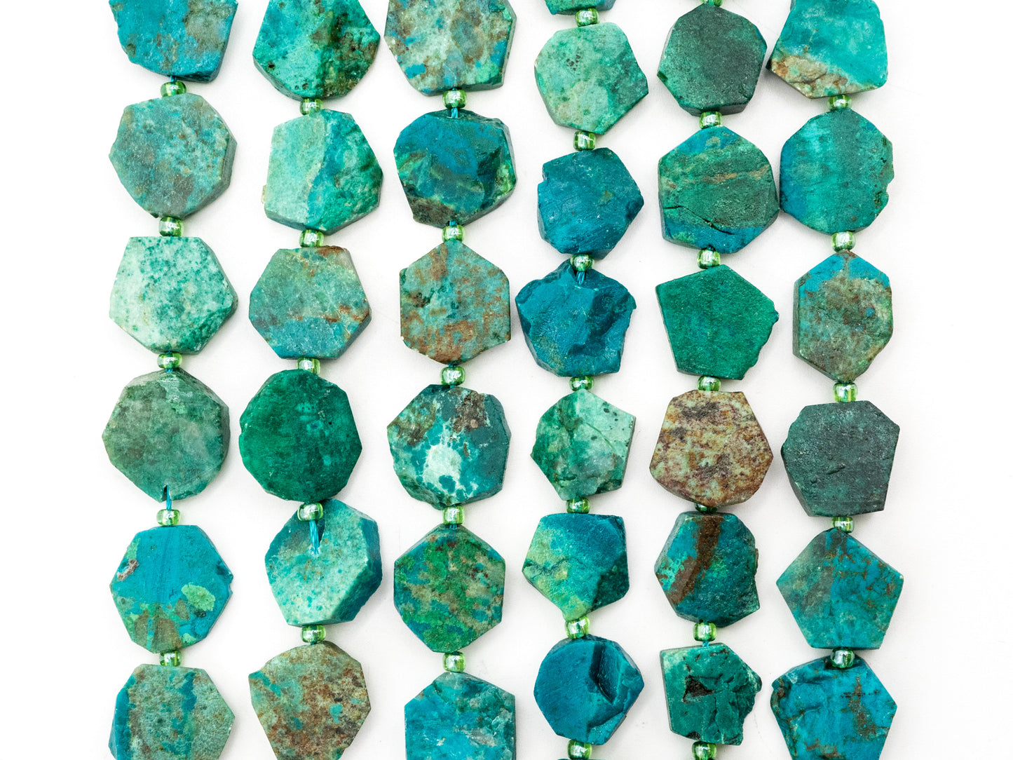 High Quality Natural Chrysocolla Gemstone beads, 15mm, Polygon Green Gemstone Beads, 15.5" strand, SKU#U172