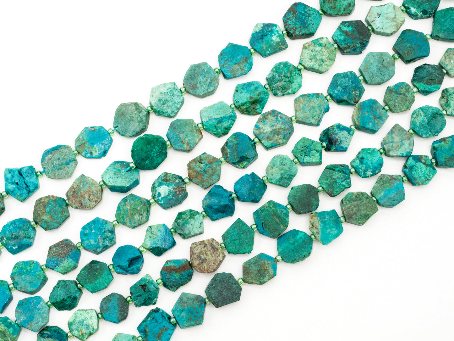 High Quality Natural Chrysocolla Gemstone beads, 15mm, Polygon Green Gemstone Beads, 15.5" strand, SKU#U172
