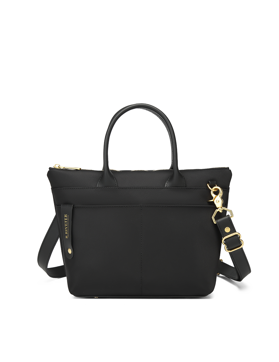 Dot | Small Tote | Black Nylon + Black Leather