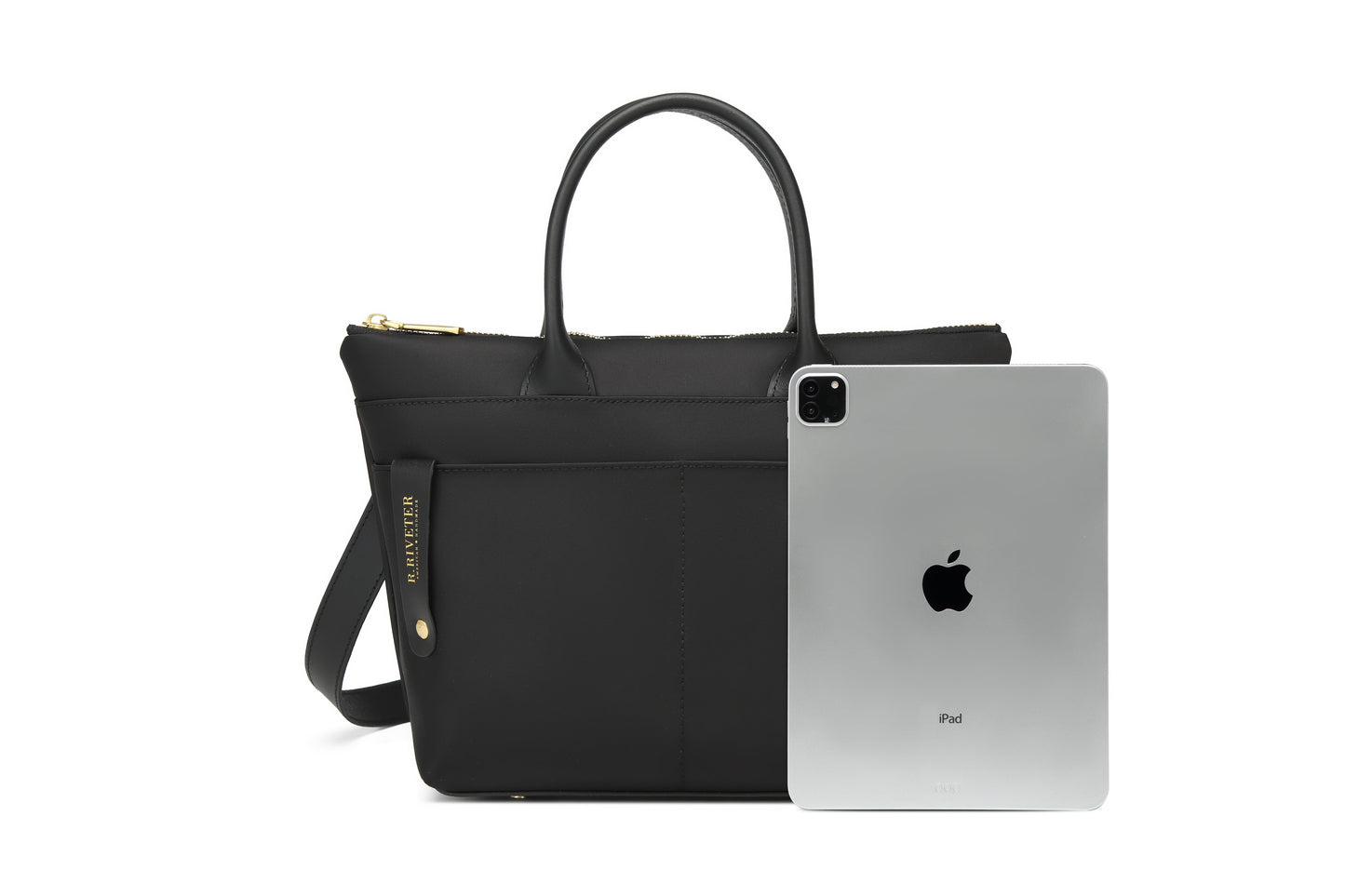 Dot | Small Tote | Black Nylon + Black Leather