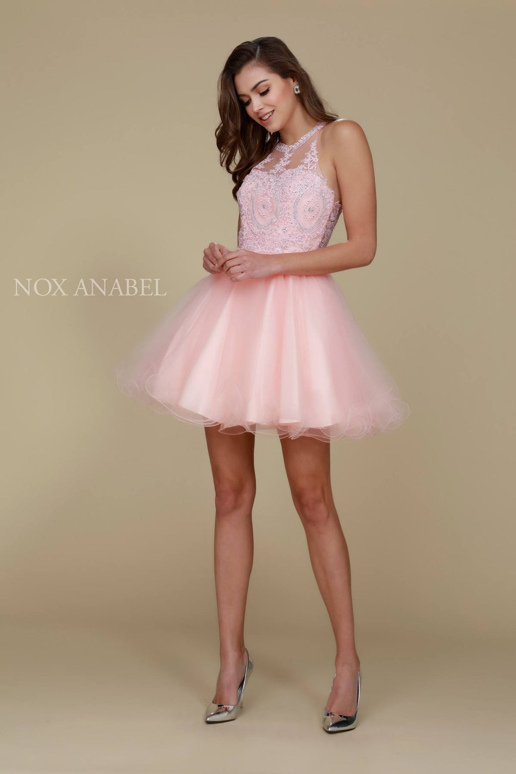 Nox Anabel B652 Short Dress Poofy A-Line Tulle Skirt Halter Neck