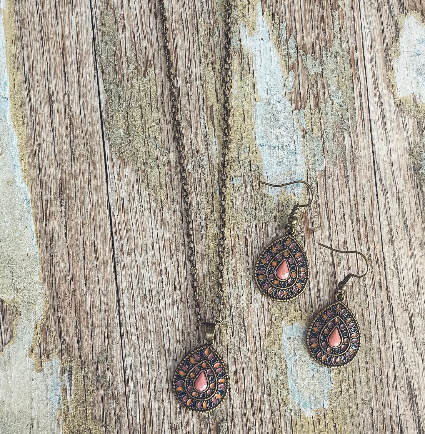 Beautiful Boho Orange Crystal Necklace and Earring Set