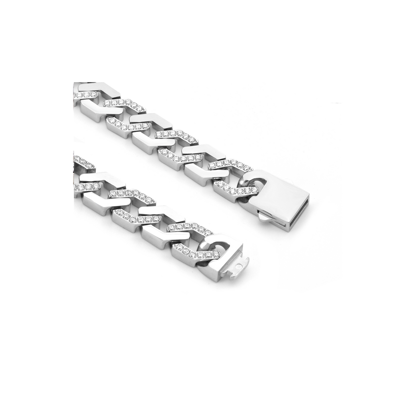 BG101W B.Tiff Pavé High Polish Flat Angular Cuban Link Bracelet