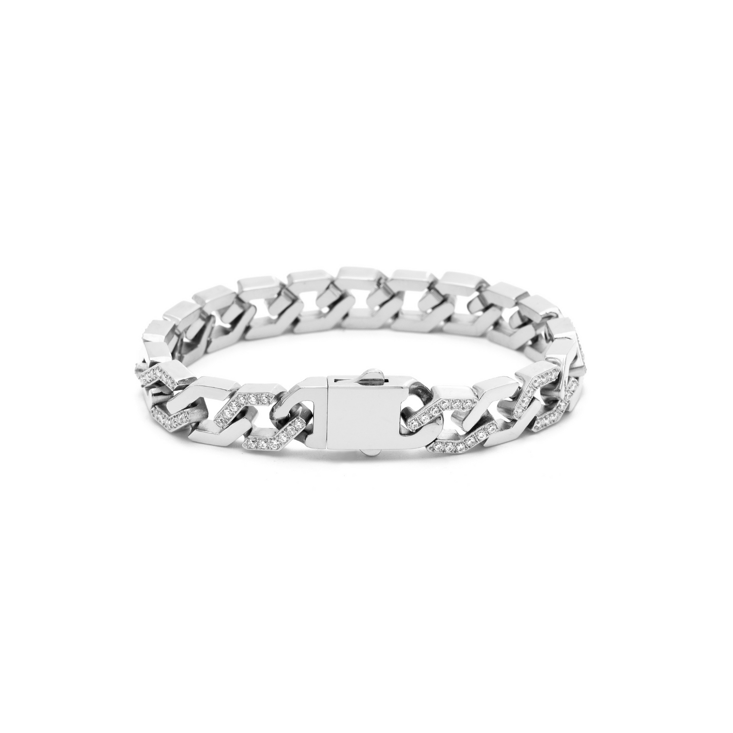 BG101W B.Tiff Pavé High Polish Flat Angular Cuban Link Bracelet
