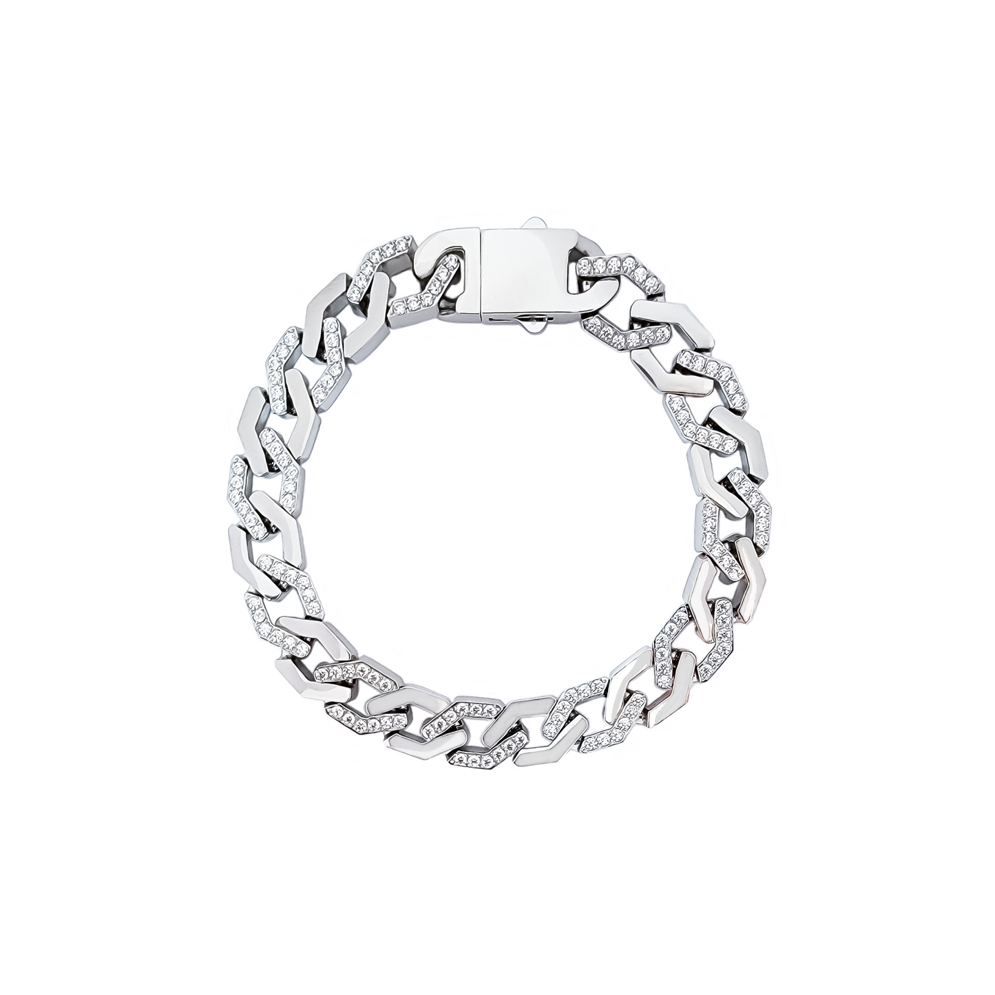 BG101W B.Tiff Pavé High Polish Flat Angular Cuban Link Bracelet