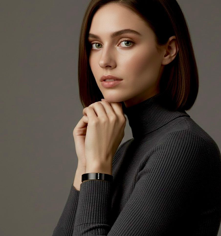 BG223B B.Tiff 4-Stone Matte Black Wide Bangle Bracelet