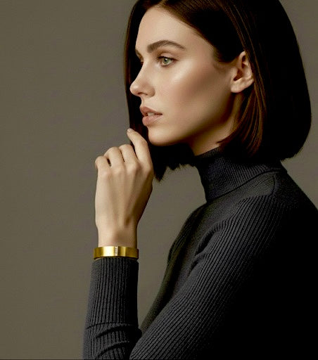 BG223G B.Tiff 4-Stone Matte Gold Wide Bangle Bracelet