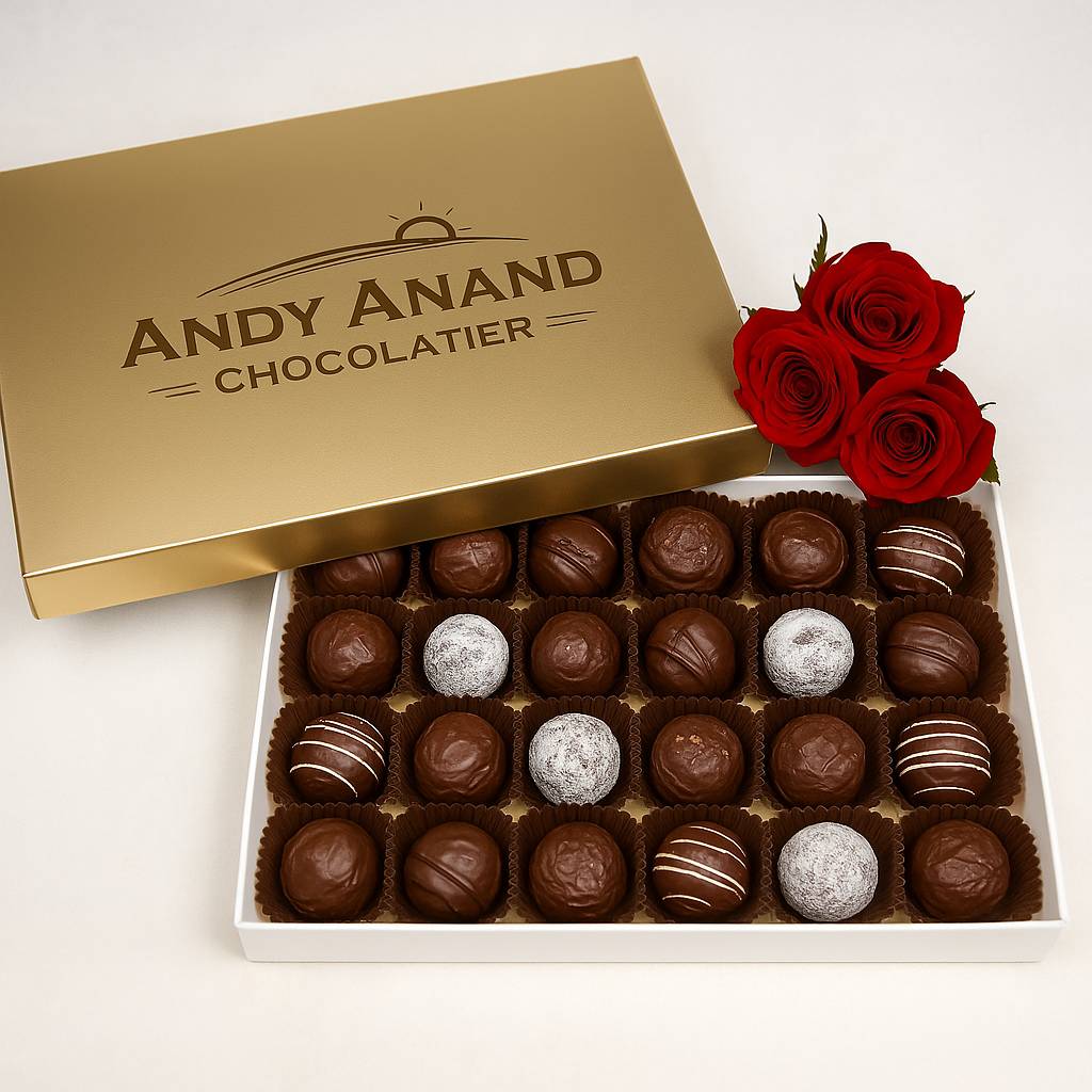 Andy Anand Champagne, Rum, Irish Cream & Kahlua Belgian Chocolate Truffles, 24 pc – Gift Boxed for Birthday, Christmas & Anniversary