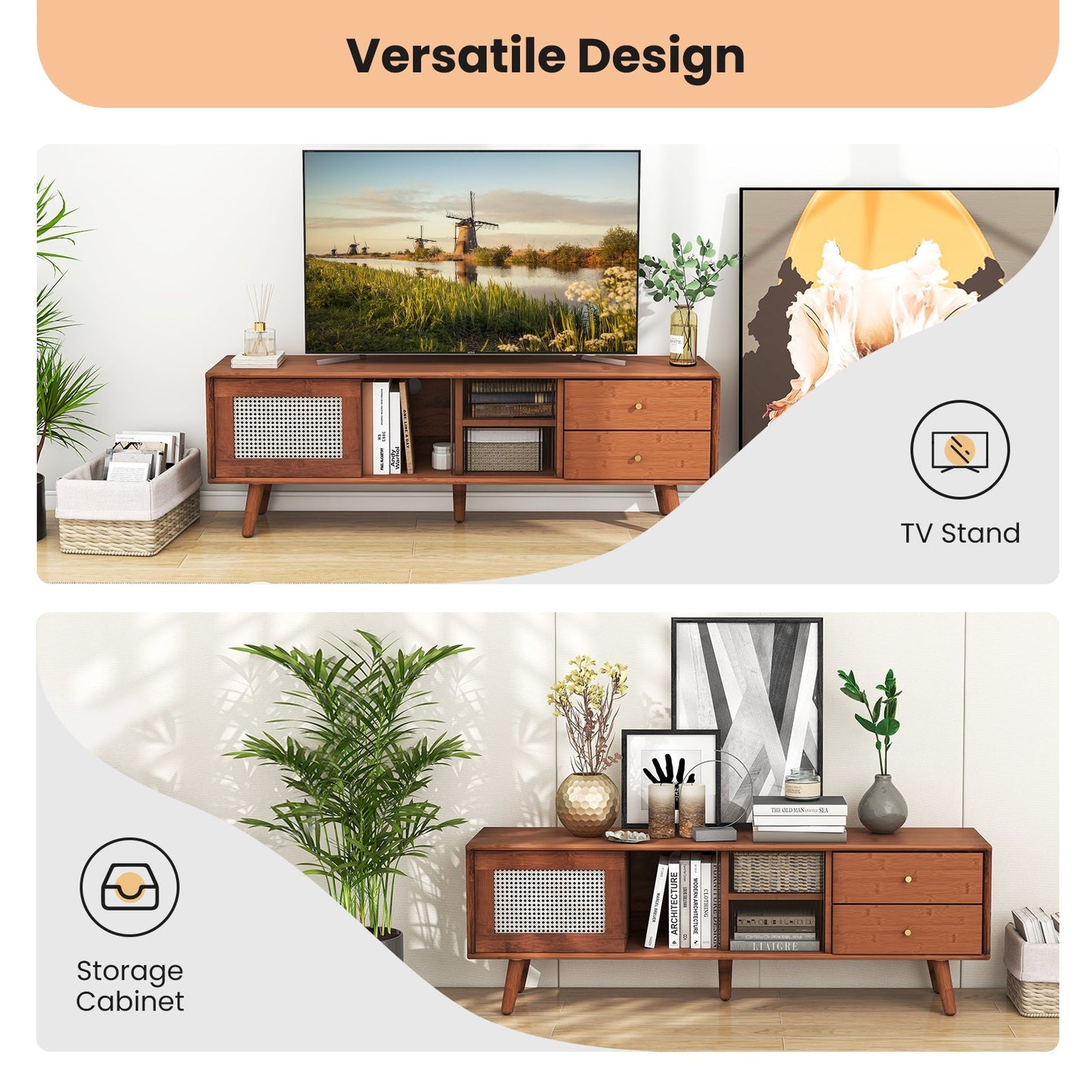 Bamboo TV Stand for TV up to 65 Inch