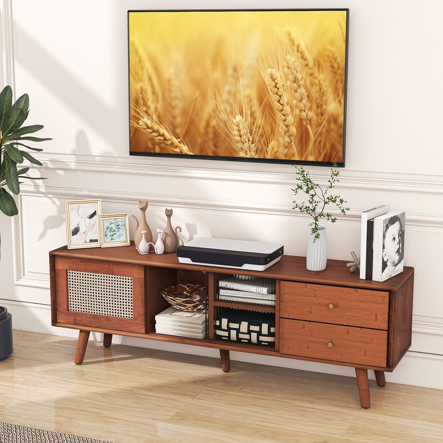 Bamboo TV Stand for TV up to 65 Inch