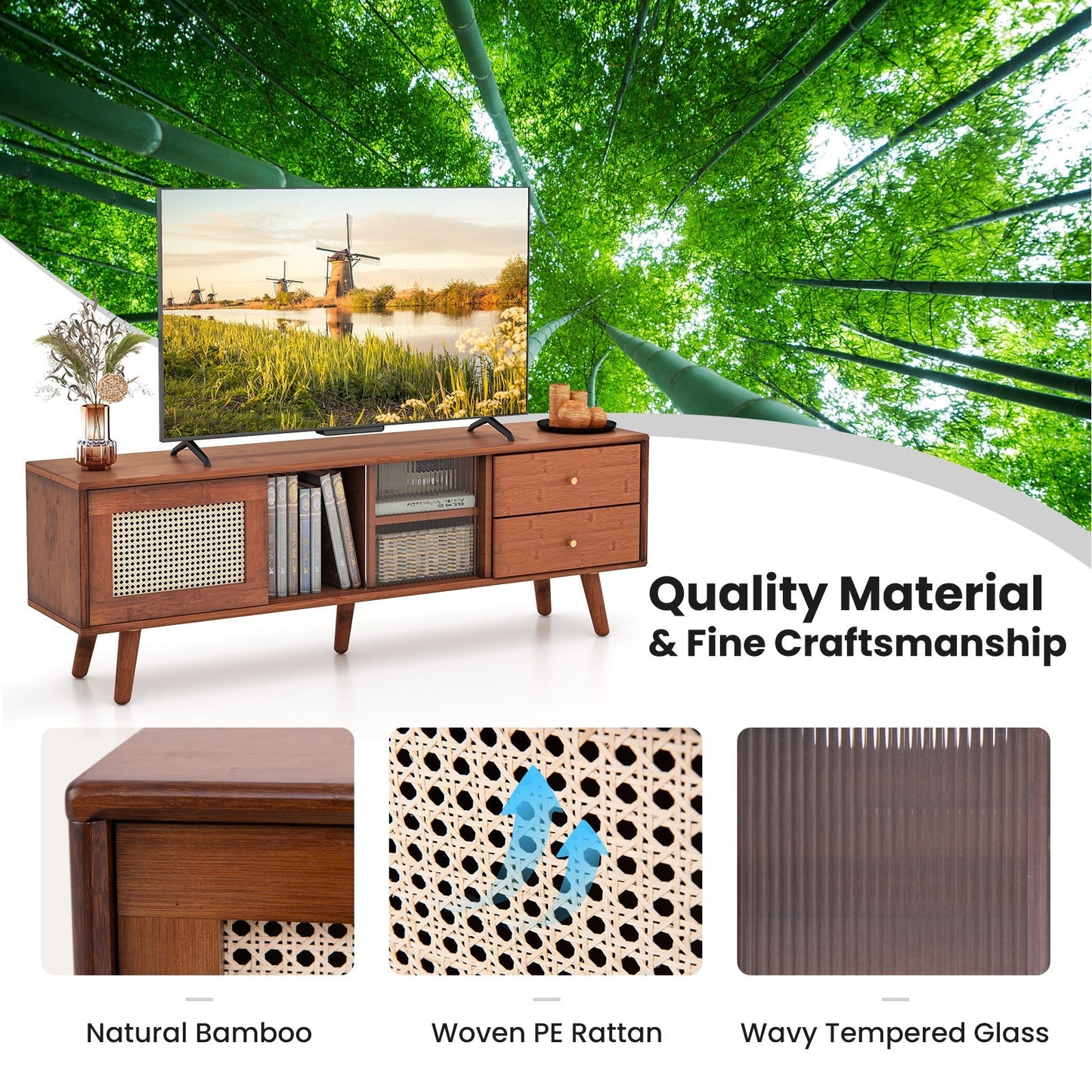 Bamboo TV Stand for TV up to 65 Inch