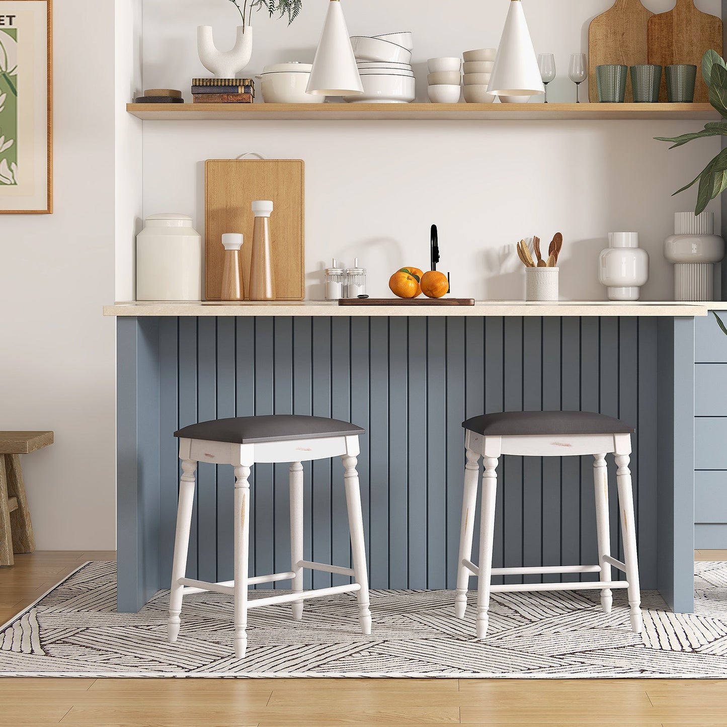 29 Inch Bar Stool Set of 2 with Padded Seat Cushions and Wood Legs-29 inches