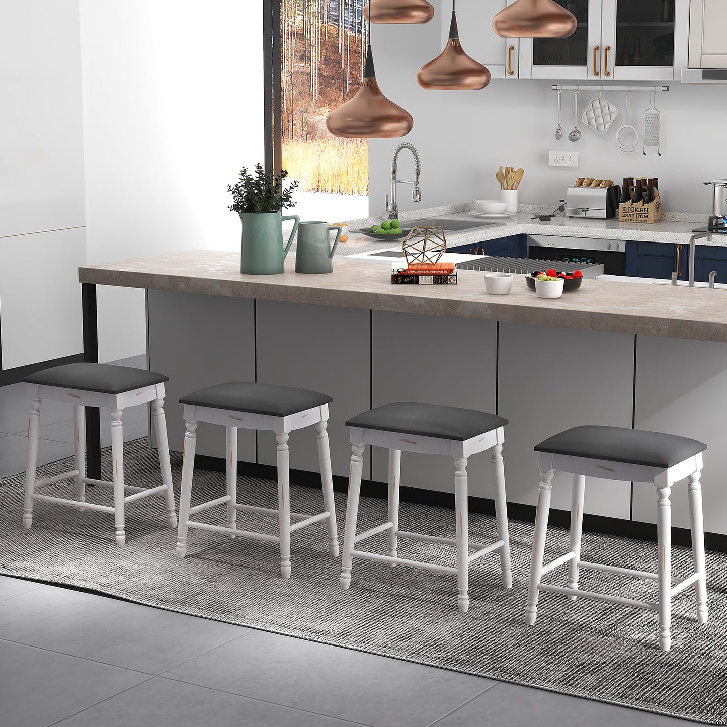 29 Inch Bar Stool Set of 2 with Padded Seat Cushions and Wood Legs-29 inches