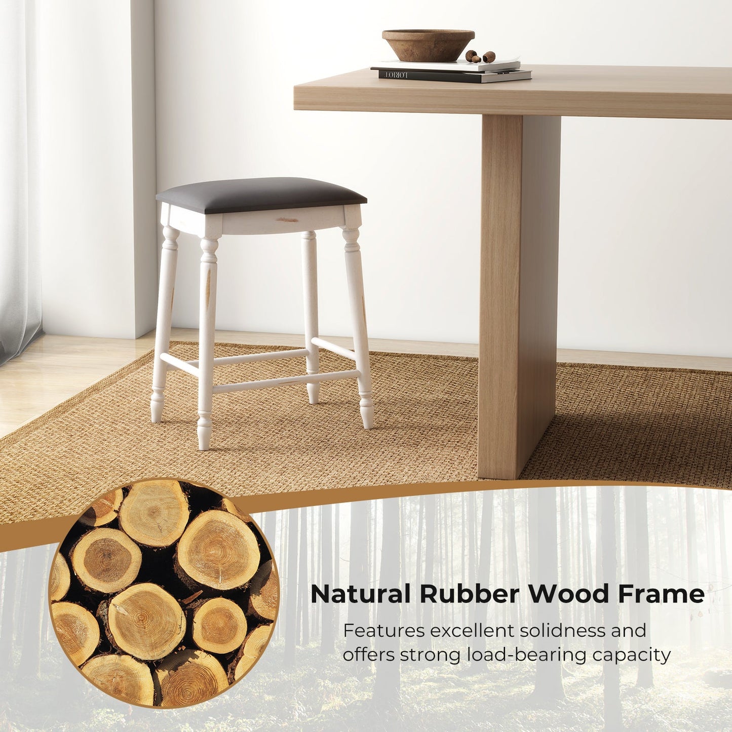 29 Inch Bar Stool Set of 2 with Padded Seat Cushions and Wood Legs-29 inches