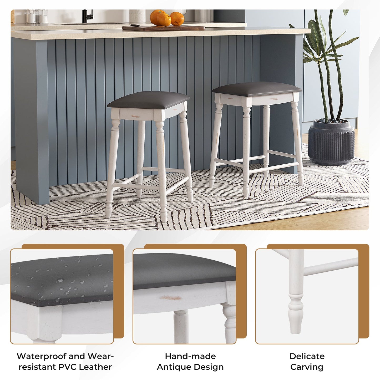 29 Inch Bar Stool Set of 2 with Padded Seat Cushions and Wood Legs-29 inches