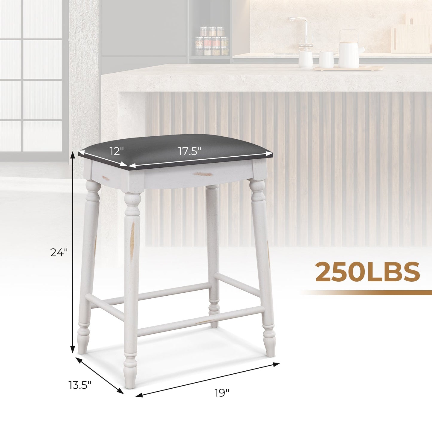 29 Inch Bar Stool Set of 2 with Padded Seat Cushions and Wood Legs-29 inches