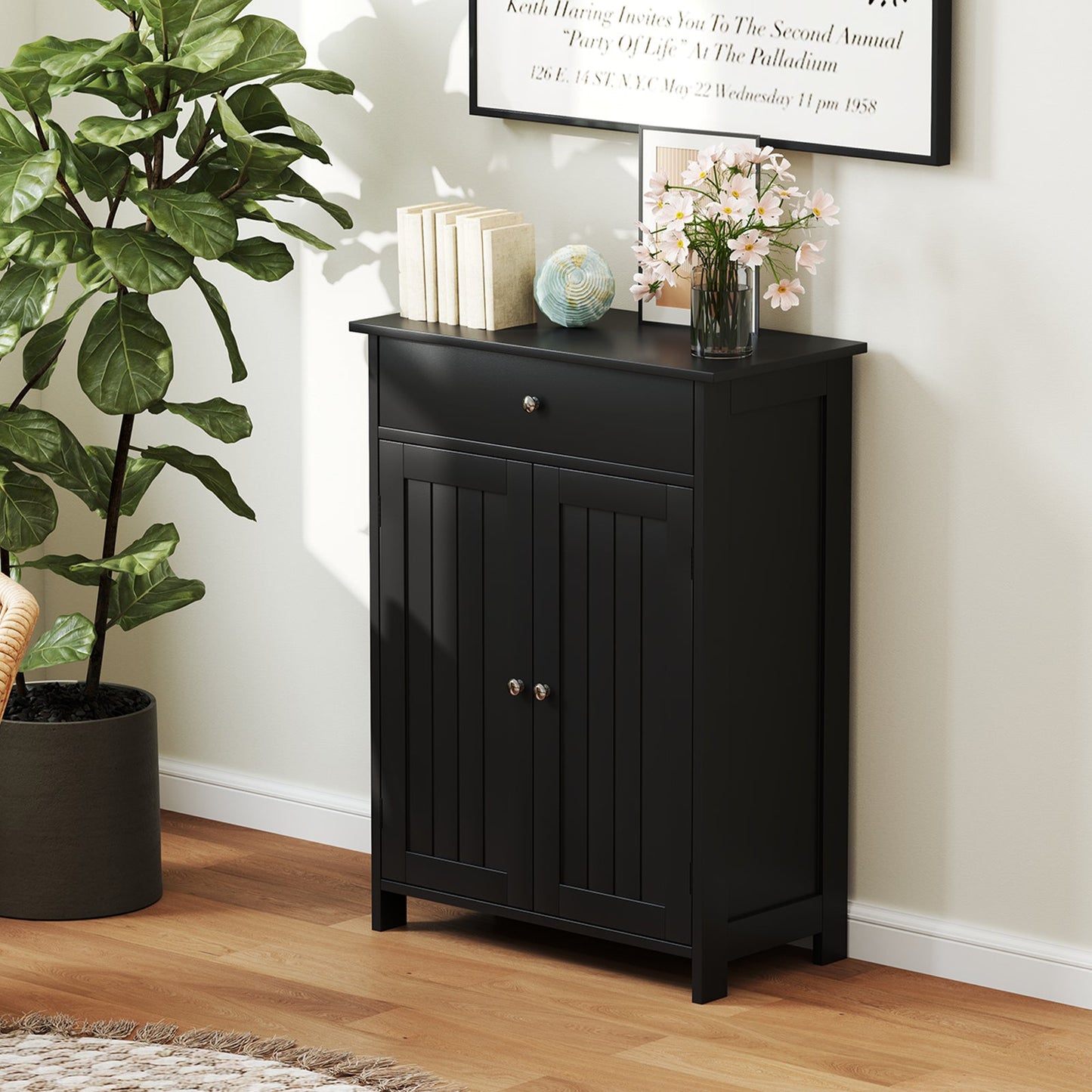 Bathroom Floor Cabinet Freestanding Storage Organizer with 2 Doors