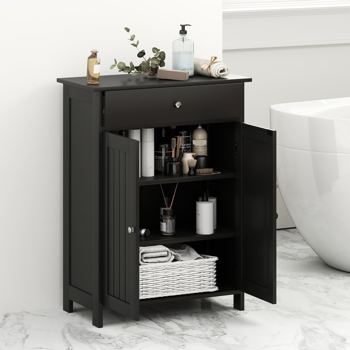 Bathroom Floor Cabinet Freestanding Storage Organizer with 2 Doors