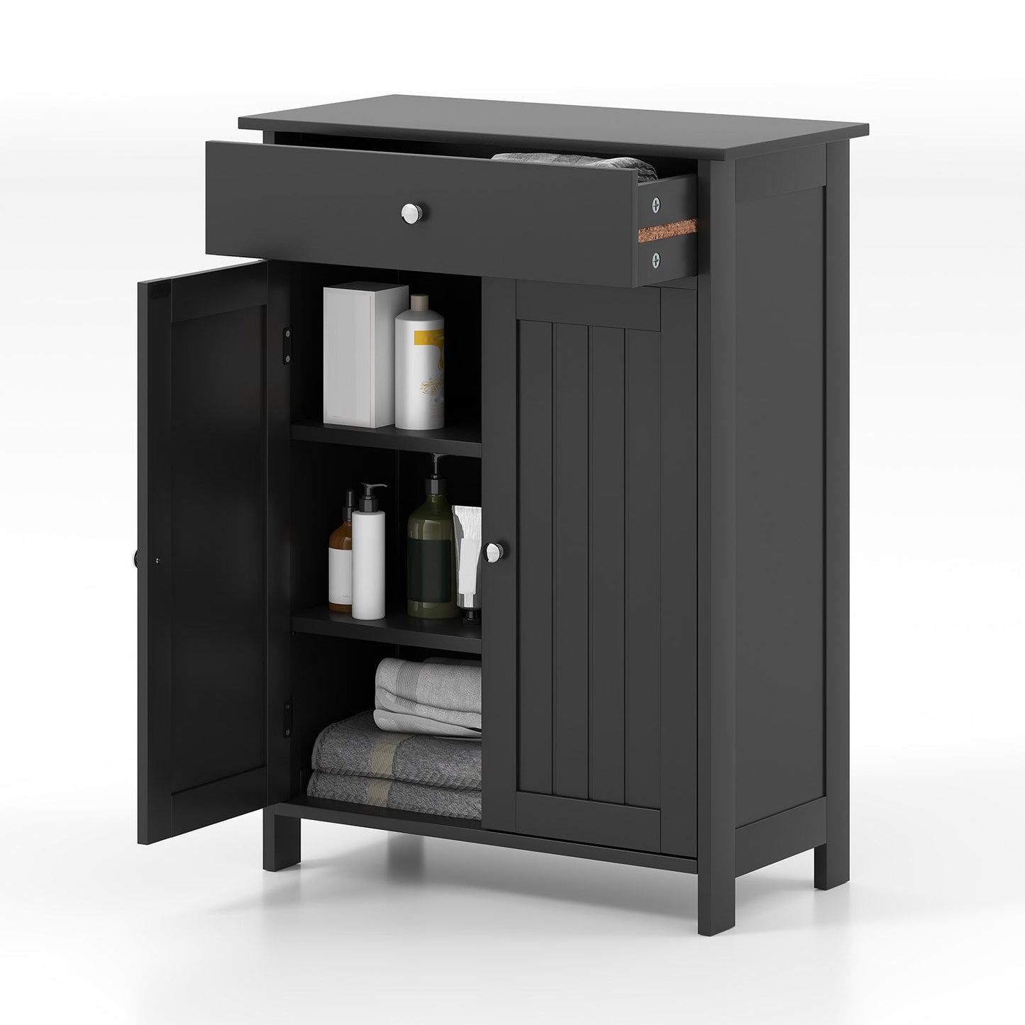 Bathroom Floor Cabinet Freestanding Storage Organizer with 2 Doors
