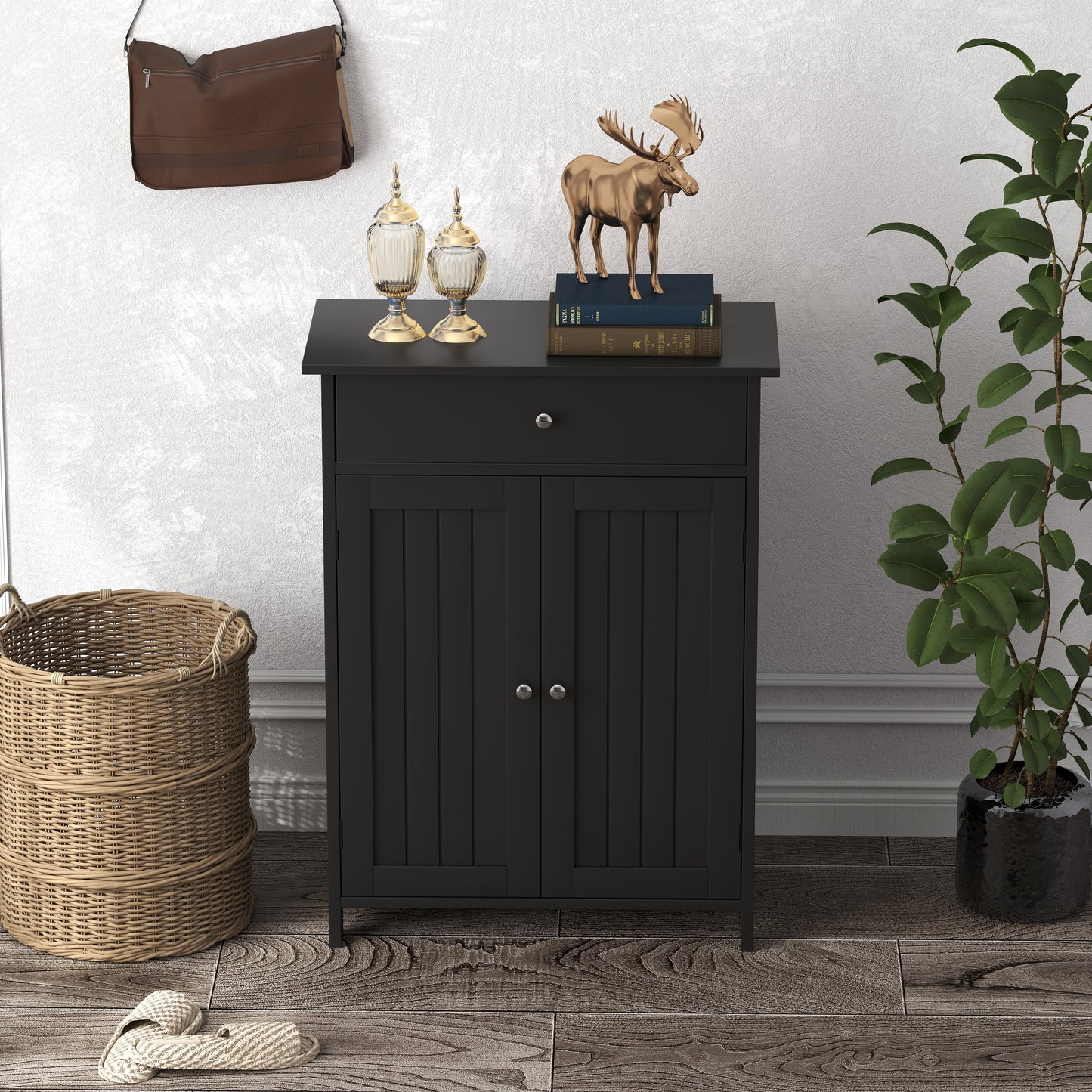 Bathroom Floor Cabinet Freestanding Storage Organizer with 2 Doors