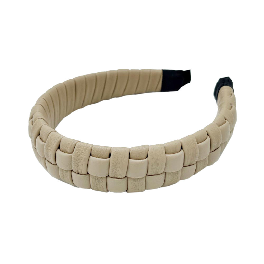 Faux Leather Padded Plaid Braided Headband