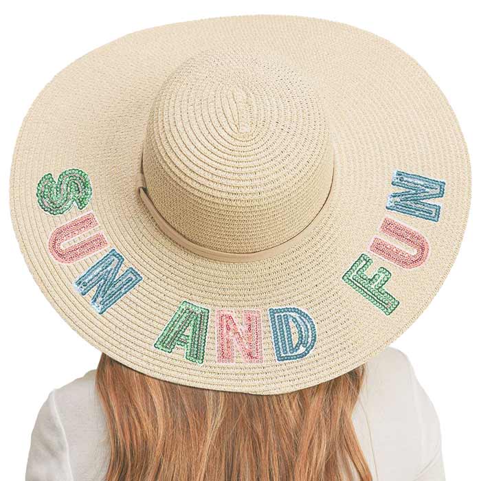 Sun And Fun Sequin Message Straw Panama Sun Hat