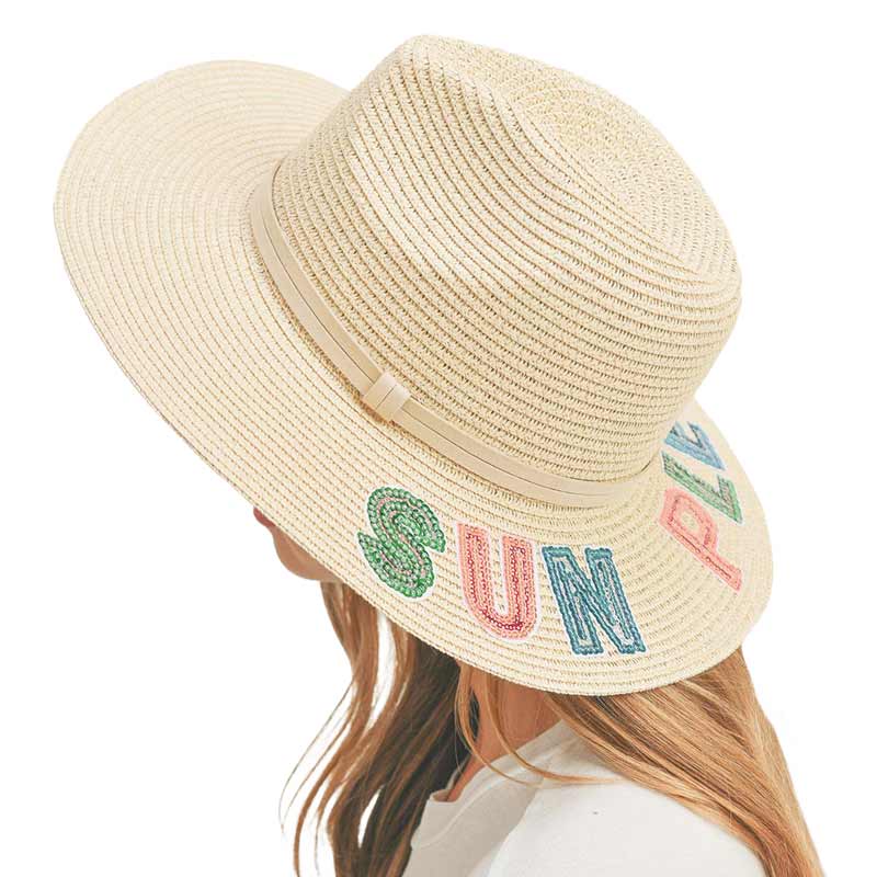 Sun Please Sequin Message Straw Panama Sun Hat