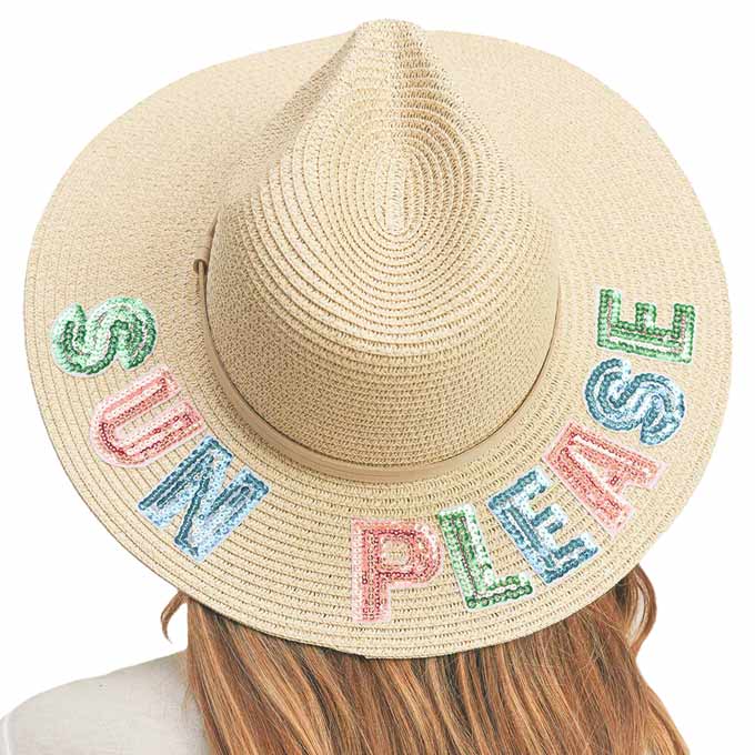 Sun Please Sequin Message Straw Panama Sun Hat