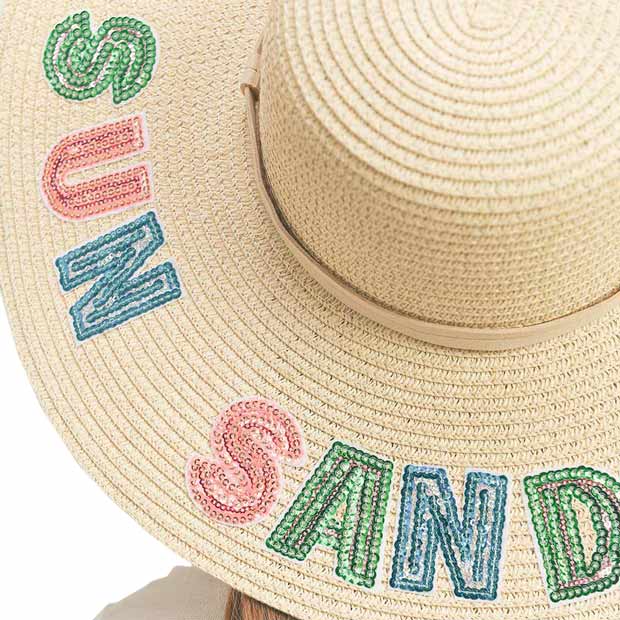 Sun Sand Sea Sequin Message Straw Panama Sun Hat