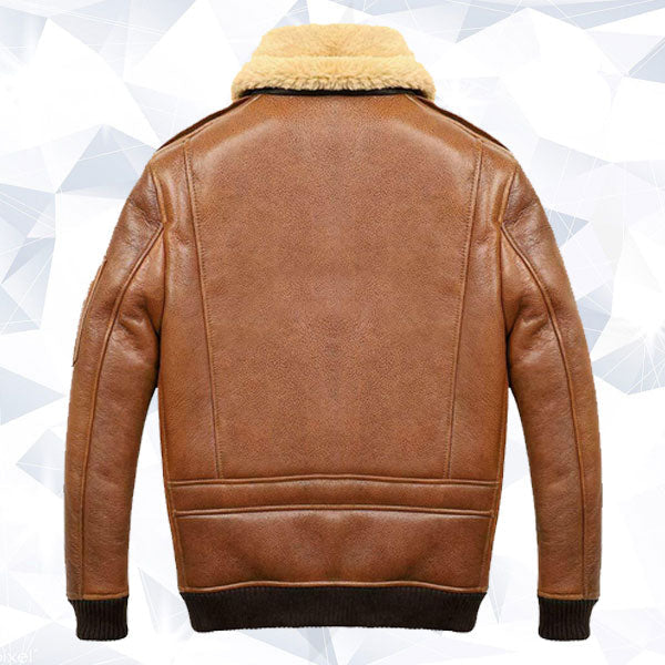 Men’s Aviator Camel Brown A2 Fur Shearling Leather Bomber Jacket