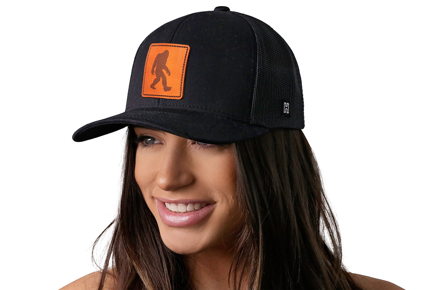 Bigfoot Leather Trucker Hat  |  Black Sasquatch Snapback