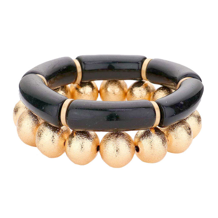 2PCS Resin Metal Ball Stretch Bracelets