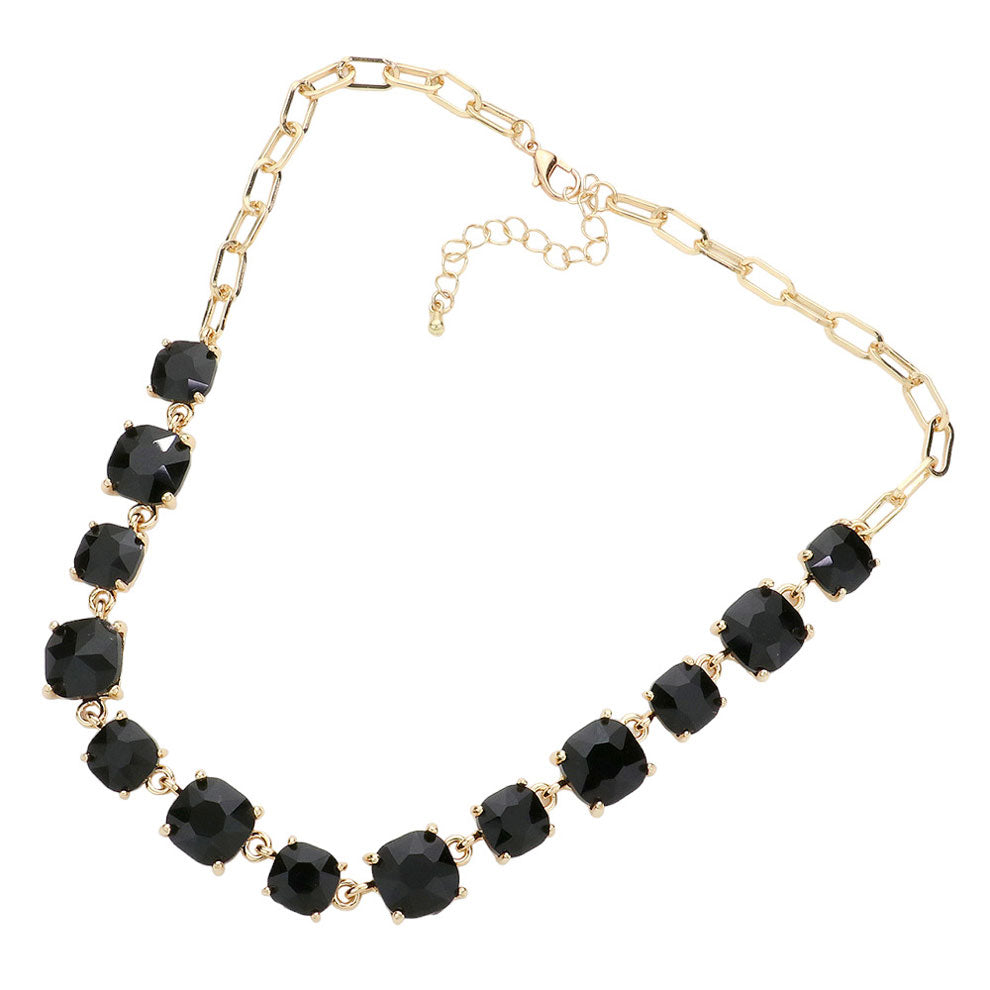 Women's Cushion Square Stone Link Evening Necklace
